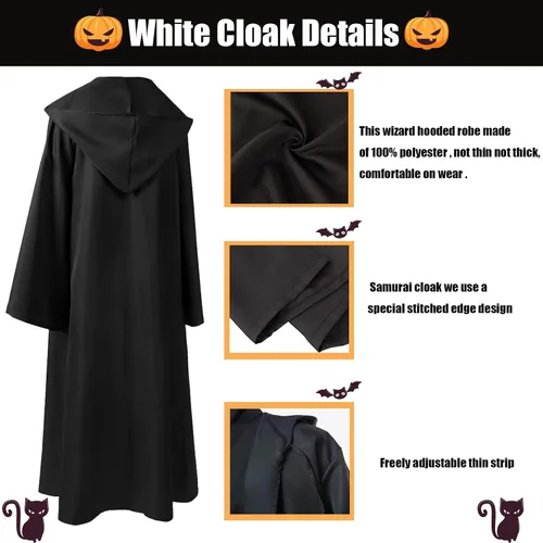 Vista 2 de Maklulu Men Tunic Hooded Robe Cloak Knight Fancy Cool Cosplay Costume Halloween Costume Tunic Hoodies Robe Cosplay Capes Negro