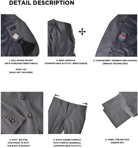 Vista 5 de ARMYANTS Traje de lana elástica de alta calidad para hombre Performance Separates Chaqueta Gris, Gris
