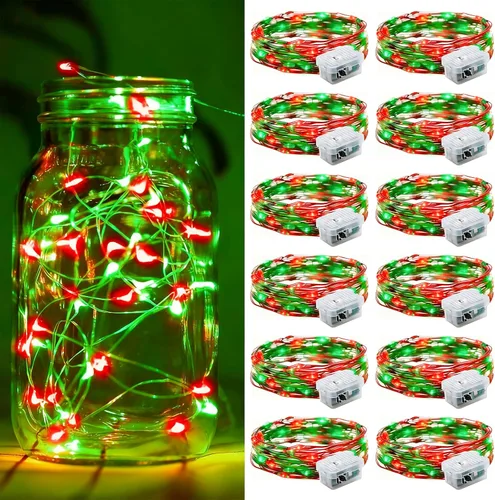 Vista 48 de Aogist Paquete de 24 luces de hadas, 3 modos, 2,1 metros, 20 luces LED, impermeables, cable plateado, funcionan con pilas, mini luces de alambre