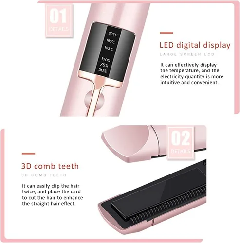 Vista 2 de Yinhing Alisador y rizador de pelo 2 en 1, carga USB inalámbrica, 3 temperaturas ajustables 165 185 205 con pantalla LED, para fino, medio corto