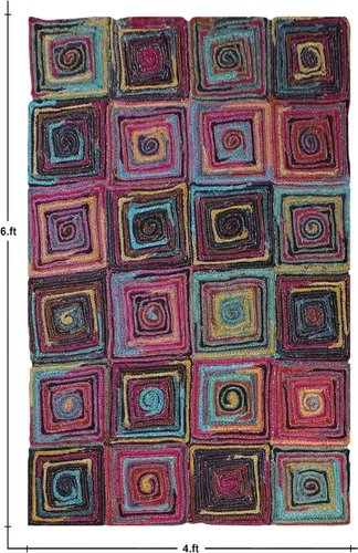 Vista 3 de Natural Jute Collection - Alfombra rectangular de 2 x 3 pies, alfombra de yute trenzada a cuadros multicolor de 0.27 pulgadas de grosor, ideal