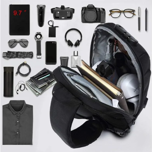 Vista 6 de ZUK - Mochila estilo bandolera antirrobo impermeable con puerto de carga USB ligera informal