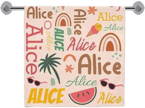Vista 3 de Toallas de playa personalizadas para niños y adultos, regalos personalizados con nombre, toalla de playa de microfibra de gran tamaño de secado