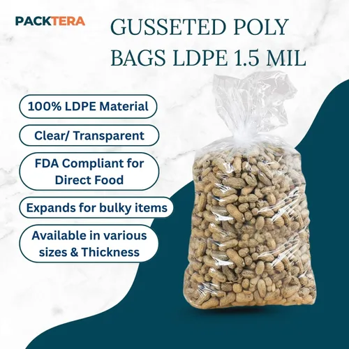 Vista 3 de 5.25" X 2.25" X 12.5" Gusseted Poly Bags Clear LDPE 1.5 Mil Thickness (Pack of 1000) Open Top Food Safe Flexible Plastic Packaging Bag for Bread