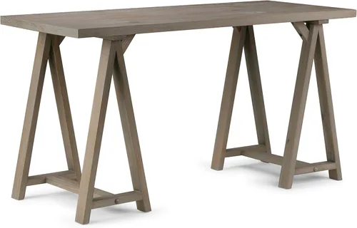 Vista 24 de Simpli Home - Sawhorse - Mesa de centro, color castaño oscuro., Pino, Distressed Grey