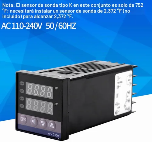 Vista 4 de Kit de controlador de temperatura PID LED REX-C100 con 40A SSR K Tipo Sensor de sonda AC 110V-240V 32.0 °F~2,372.0 °F Función de alarma para equipos