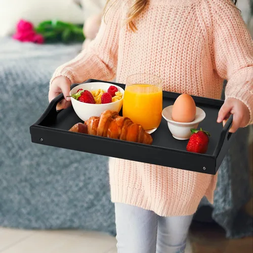 Vista 4 de Mayyol Bandeja de Desayuno para Comer en la Cama - Mesa de Comida Elevada con Altura Ajustable - Bandeja de Servir de Bambú para Regazo/Sofá