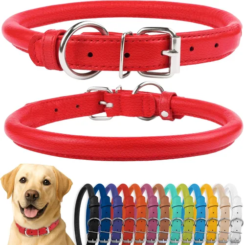 Vista 52 de CollarDirect - Collar de cuero enrollado para perro, collar redondo acolchado suave para cachorro, collar de cuero auténtico hecho a mano