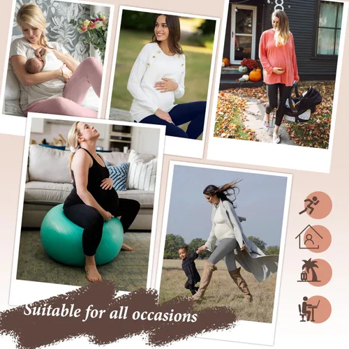 Vista 4 de FULLSOFT Paquete de 3 leggings de maternidad para mujer, cintura alta, entrenamiento, embarazo, pantalones de yoga con bolsillos