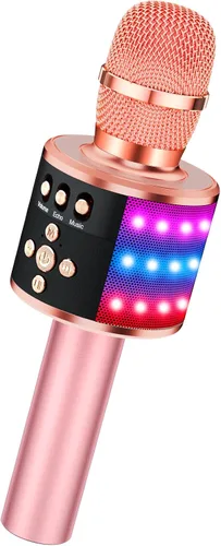 Vista 14 de Micrófono de karaoke BONAOK para niños y adultos - micrófonos Bluetooth con luces de disco, efecto eco, altavoz incorporado, reproductor de karaoke