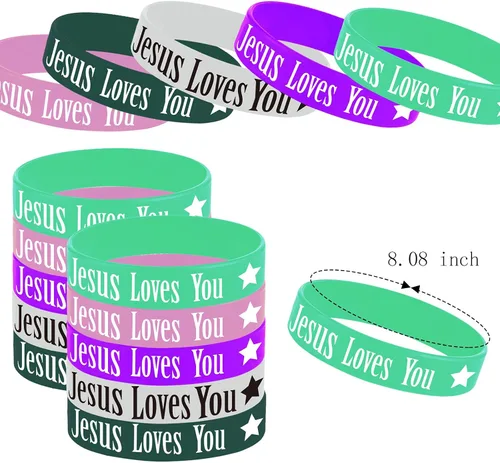 Vista 2 de Oringaga 36 pulseras de goma Jesús te ama, cristiano religioso Jesús te ama, suministros de fiesta, decoraciones, regalos, premio, bolsa de regalo