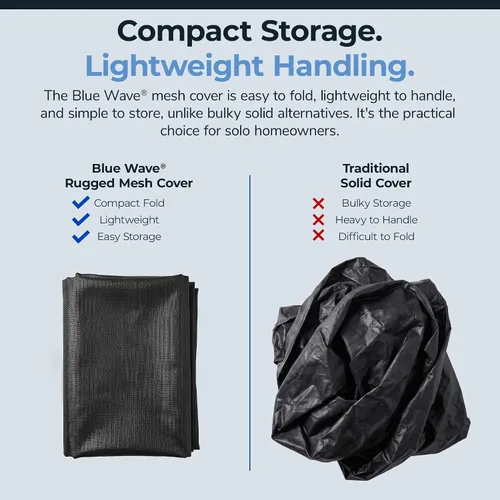Vista 6 de Cubierta Defender para alberca ovalada en suelo, para el invierno., Negro Woven Polyethylene, Extra 4-ft Overlap, Mesh Debris Barrier, Metal