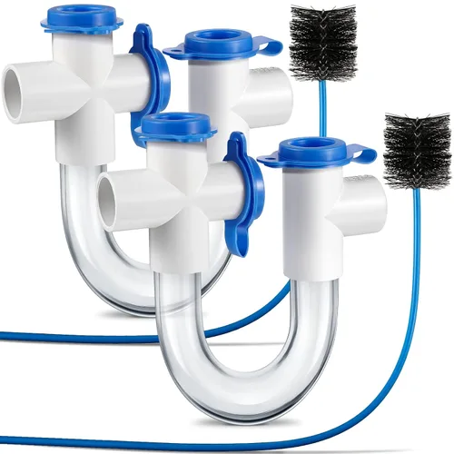 Vista 8 de 1 paquete de trampa de condensado estándar de 3/4 pulgadas con cepillo de limpieza, trampa U de PVC para sistemas HVAC, aire acondicionado, drena