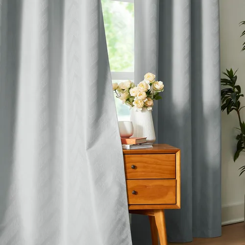 Vista 12 de Cortinas opacas para ventana de dormitorio o sala de estar, elegantes cortinas de ventana con patrón geométrico jacquard con respaldo blanco