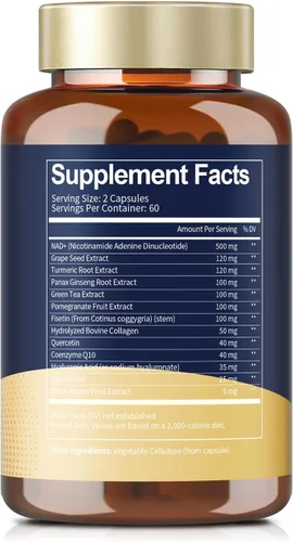 Vista 7 de Totaria Suplemento NAD para mujeres y hombres con nicotinamida ribósido resveratrol, quercetina, betaína Boost NAD+ NAD+ NAD Plus Suplemento