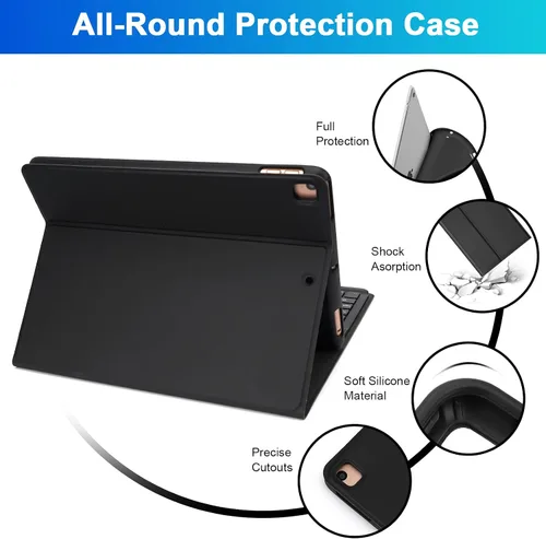 Vista 4 de Funda de teclado LAMA para iPad de 10.2 pulgadas, estuche inalámbrico con teclado con soporte para lápices para iPad de 10.2 y 10.5 pulgadas