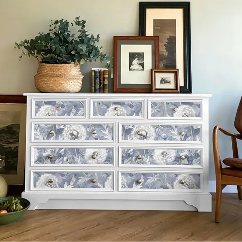 Vista 8 de Jeweluck Papel tapiz de contacto floral de 16.9 x 118.1 pulgadas, papel de contacto azul vintage para despegar y pegar, diseño de diente de león