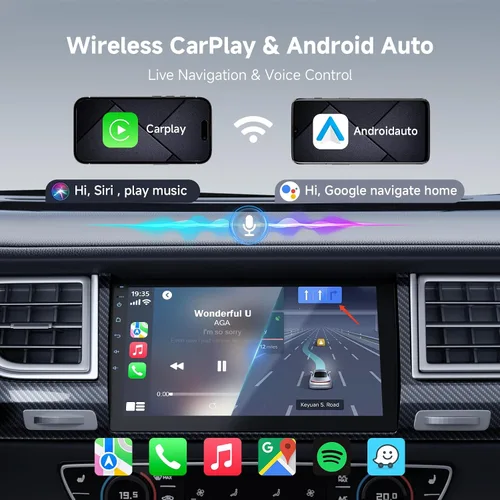 Vista 2 de Haudio - Estéreo de coche Android de 9 pulgadas con doble DIN (RAM4GB+ROM64GB) para Apple Carplay y Android Auto, radio de coche con cámara trasera