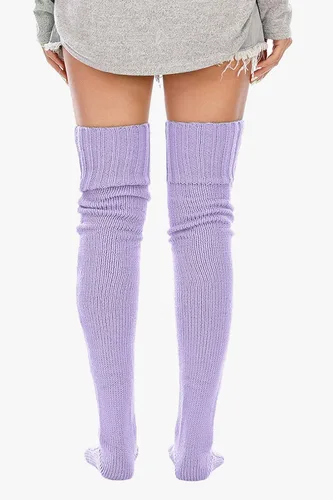Vista 4 de SherryDC Calcetines altos hasta el muslo de punto trenzado para mujer, calcetines de invierno extra largos sobre la rodilla calentadores de piernas