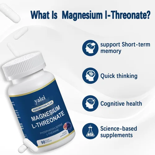 Vista 2 de L-treonato de magnesio 2,000 mg y glicinato de magnesio 400 mg 90 cápsulas vegetarianas Salud muscular, mejor sueño y salud cognitiva Alta