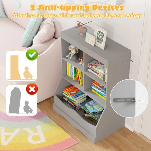 Vista 3 de Costzon Organizador de almacenamiento de juguetes, estantería infantil de 5 compartimentos con estribo y dispositivos antivuelcos, estantería