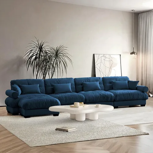 Vista 78 de SoarFlash Moderno sofá reclinable de terciopelo para sala de estar, sofá biplaza para apartamento, sofá de almacenamiento con marco de madera Azul