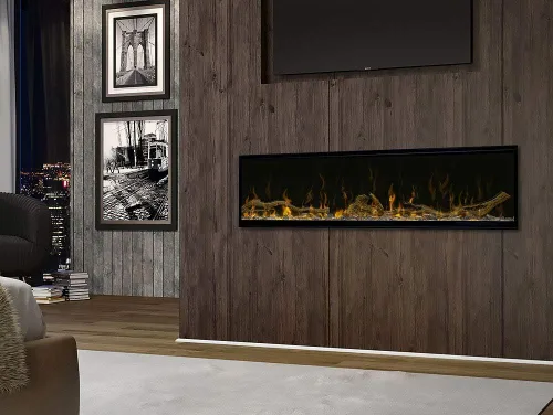 Vista 3 de Dimplex IgniteXL Chimenea Eléctrica Lineal Empotrada de 60 pulgadas con Accesorios de Madera Deriva y Piedra de Río - Negro, XLF60 y LF74DWS-KIT