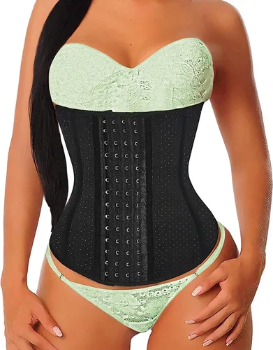 Vista 2 de YIANNA Entrenador de cintura para mujer, corsé de látex bajo el busto, corsé de cintura con reloj de arena, 4 ganchos