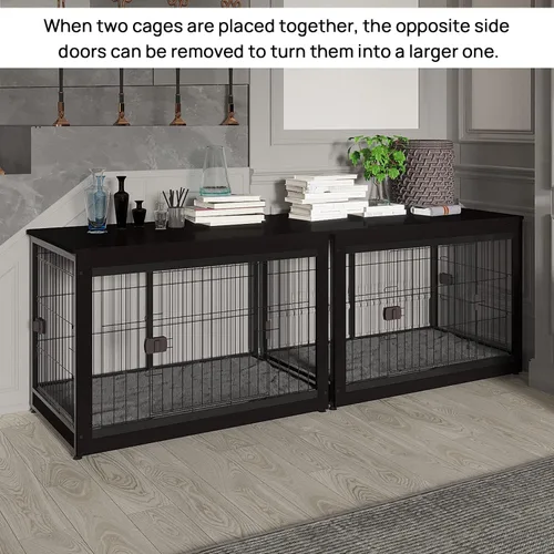 Vista 8 de Jaula de perro de 37.8 x 23.6 x 27.1 pulgadas, estilo de muebles para mascotas pequeñas y medianas, jaula de madera para perros, resistente