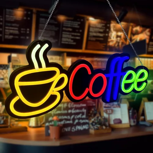 Vista 7 de Letrero de neón con texto en inglés «But First CoffeeNeon», «CoffeeLight» alimentado por USB, para cafetería, cafetería, cocina, hogar, bar