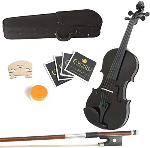 Vista 11 de Mendini by Cecilio Juego de viola de madera maciza de 12 pulgadas para principiantes, kit de viola acústica tallada a mano con estuche rígido, arco