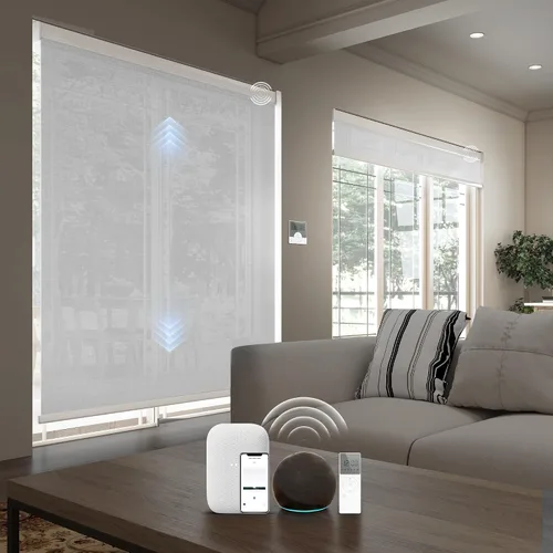 Vista 22 de Motorized Light Filtering Shades Compatible with Alexa Google Smart Blinds Automatic Window Shade Remote Control 70% Blackout Sunny Black
