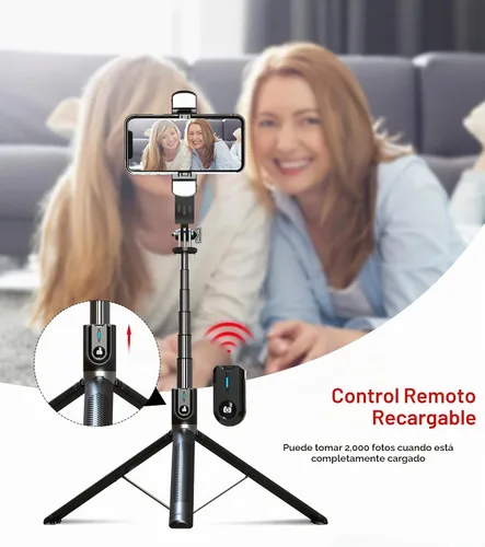 Vista 8 de ASHINER - Trípode de teléfono con control remoto, soporte portátil de 69 pulgadas para grabación, soporte extensible para teléfono celular con luz