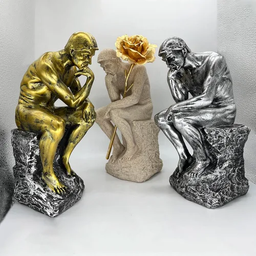 Vista 4 de Decoración de estatua de pensador para oficina, escritorio, escultura, acento grande, colección de arte famoso de Rodin, figura de resina, regalos