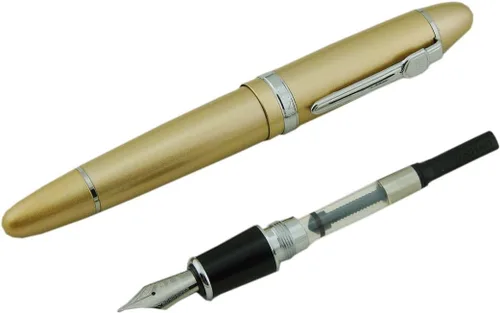 Vista 5 de Lanxivi Jinhao 159 - Pluma estilográfica color champán con ribete plateado y estuche