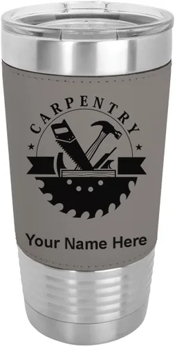 Vista 16 de LaserGram Vaso aislado al vacío de 20 onzas, carpintería, grabado personalizado incluido (piel sintética, estilo béisbol) Engraved Gift for