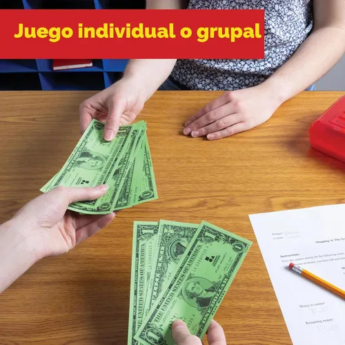 Vista 5 de LEARNING ADVANTAGE Billetes de juego de un dólar, juego de 100, tamaño como efectivo real Dinero de juego para enseñar moneda y contar