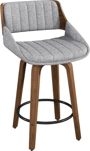 Vista 24 de Juego de taburetes de bar de 1, taburetes de bar giratorios de 26" de altura de mostrador con respaldo y patas de madera curvada de nogal, sillas