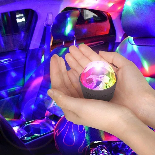 Vista 3 de Paquete de 2 mini luces de bola de discoteca activadas por sonido, luces de fiesta de discoteca multicolor, batería recargable por USB, luces