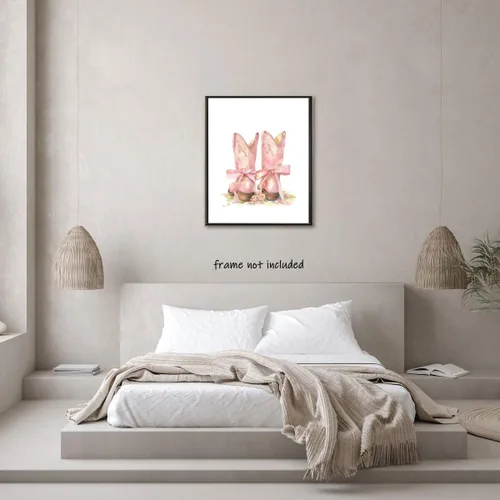 Vista 6 de Heltrappe Botas de vaquera con lazo rosa costero, arte de pared, diseño de coqueta, estilo occidental, bohemio, femenino, póster femenino