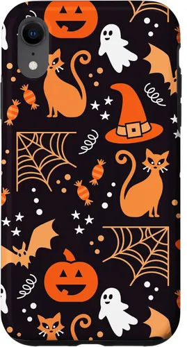 Vista 24 de Carcasa para iPhone 16 Halloween, calabazas, fantasmas, bruja, caramelo, maíz, murciélagos, calaveras