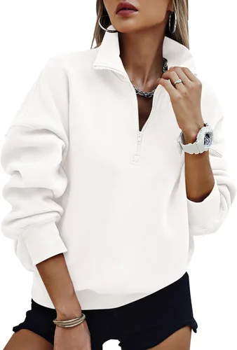 Vista 18 de PRETTYGARDEN Sudaderas de gran tamaño con media cremallera para mujer, sudaderas con capucha de forro polar 2025 de manga larga a la moda, tops