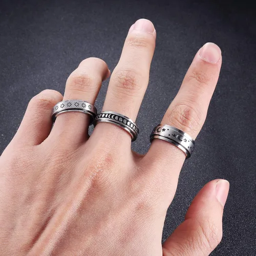 Vista 6 de LOYALLOOK Juego de 6 anillos giratorios para mujeres y hombres de acero inoxidable anillo de meditación para aliviar el estrés boda promesa