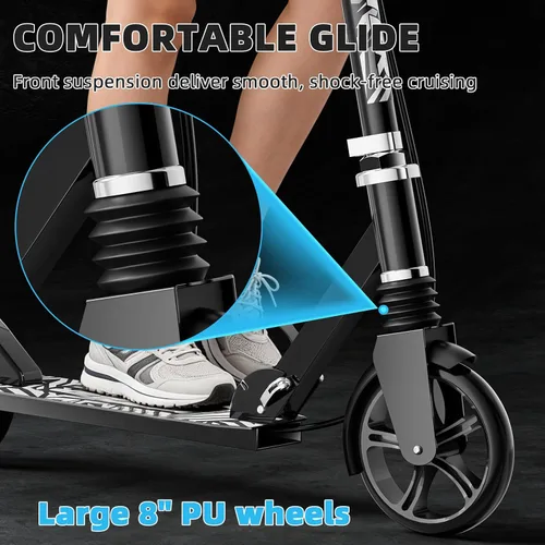 Vista 2 de Scooters for Kids 8-12, Teens & Adults - Load 240 LBS, 8-Inch Wheels, Kick Scooter with Shock Absorption System, Hand Brake & Bell, 4 Adjustable