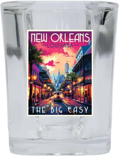 Vista 4 de New Orleans Louisiana Design B Souvenir - Vaso de chupito cuadrado de 2.5 onzas, base azul individual