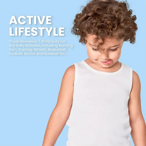 Vista 5 de Studio 3 Paquete económico de camisetas sin mangas de punto acanalado para niños pequeños y grandes, camisetas de cuello redondo para uso diario