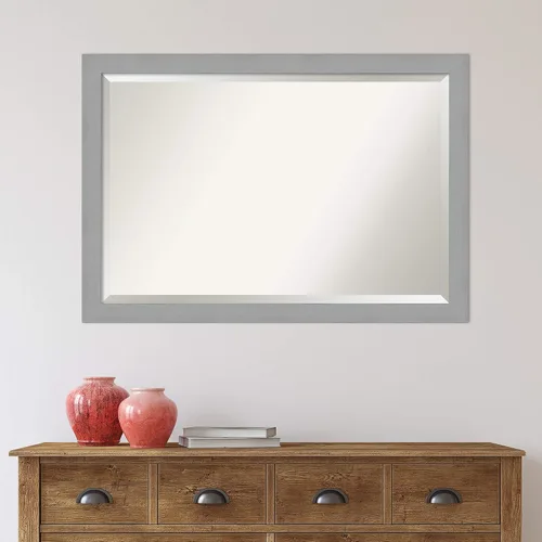 Vista 5 de Amanti Art - Espejo de baño plateado para sobre lavabo, espejo de tocador rectangular de 27x39 pulgadas con marco de níquel cepillado, marco grande