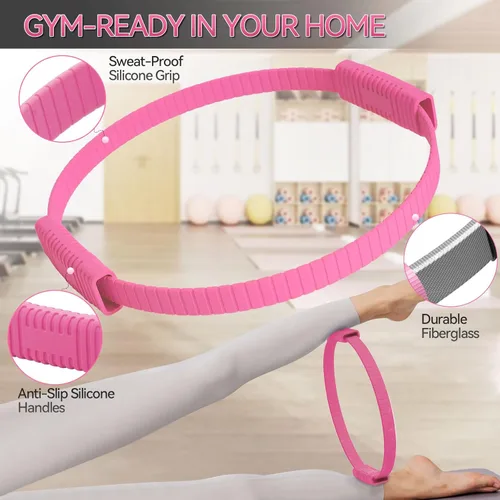 Vista 3 de Anillo de pilates, círculo mágico de silicona de 13.5 pulgadas con doble agarre, ligero y duradero, equipo de ejercicio de resistencia flexible