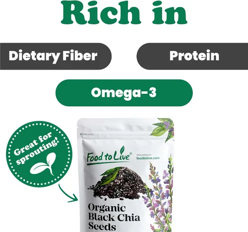 Vista 5 de Food to Live - Semillas orgánicas de chía negra, 4 libras - Sin OMG, enteras, germinables, veganas, kosher, Keto, Sirtfood, a granel