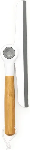 Vista 3 de Zadro Escobilla plegable multiusos con mango de bambú y lazo de silicona para colgar (9.5 pulgadas de ancho, bambú/blanco/gris)